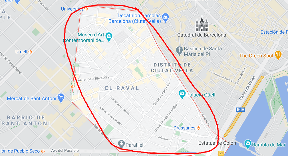 mapa del barrio del Raval
