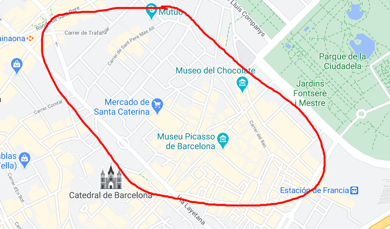 Mapa del barrio del Born de Barcelona, uno de los más culturetas de la ciudad