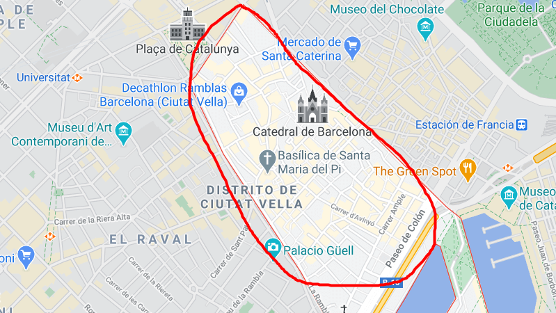 mapa del barrio gótico de Barcelona gotico 
