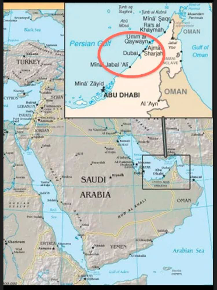 Mapamundi mostrando dubai en Arabia saudi