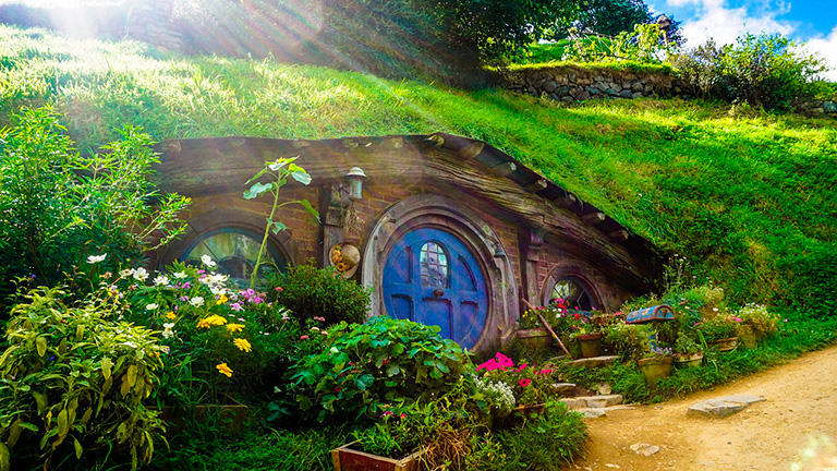 Casa de Hobbit, en la comarca de Hobbiton Nueva Zelanda